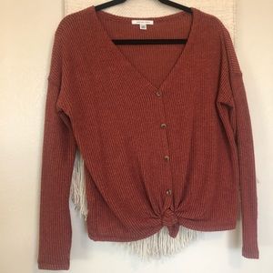 AE Burnt Orange Long Sleeve Front Tie V-Neck